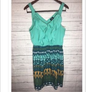 Medium Green Ruffle Empire Waist Dress Womens